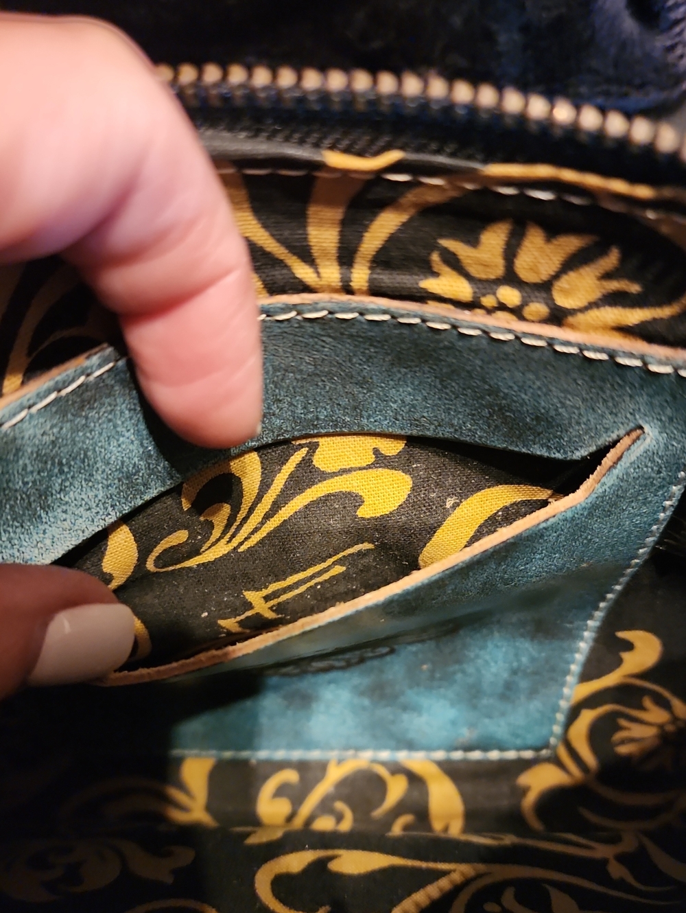 Hand-Tooled Turquoise Leather Wristlet Clutch - Picture 13 of 15